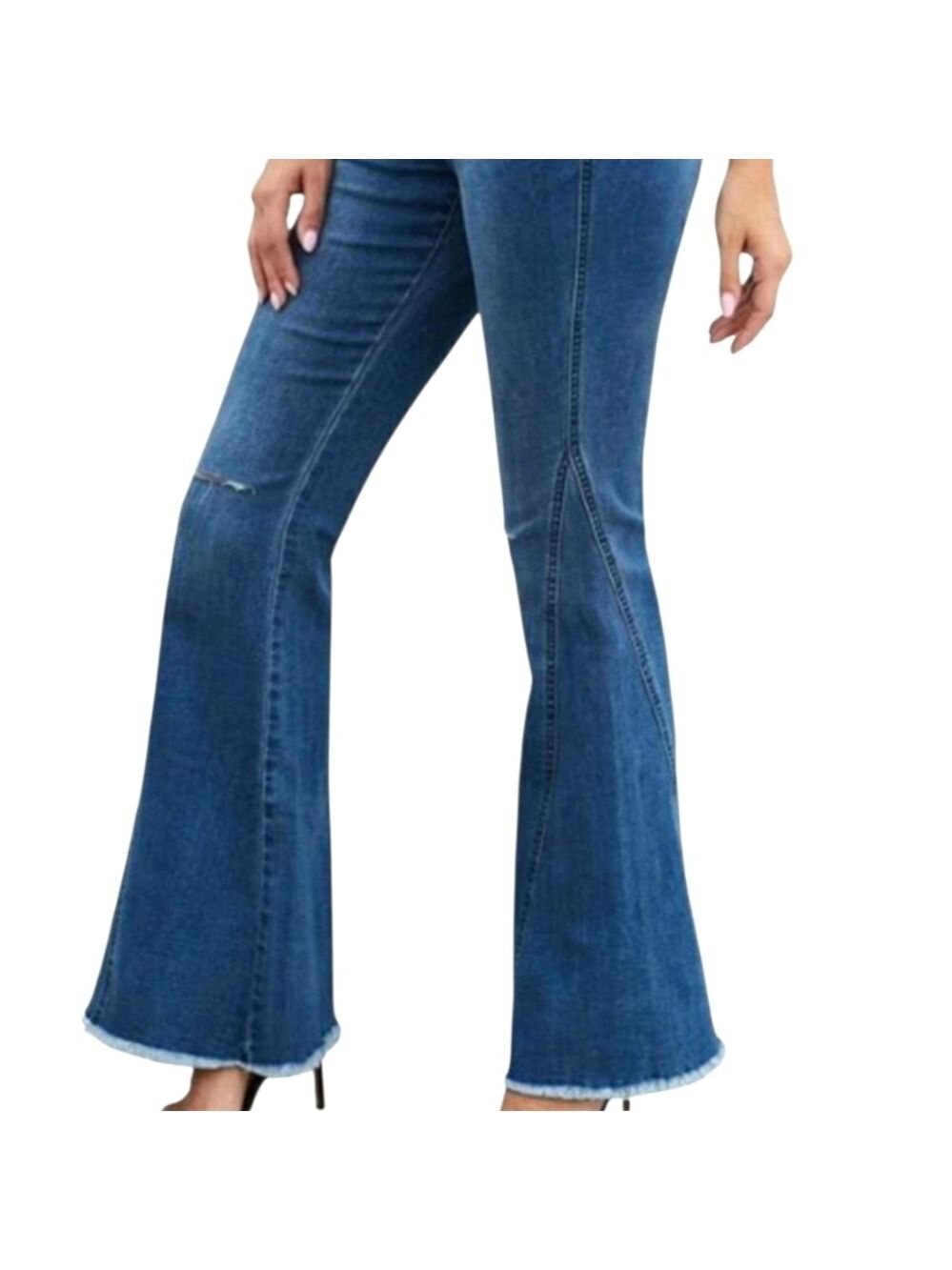 TRÏBE Distressed Flare Wide leg Elastic waistband Jeans Size Small NWT